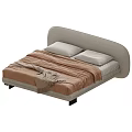 Modern Double Bed With Curved Light Gray Headboard And Brown Blanket White Pillows