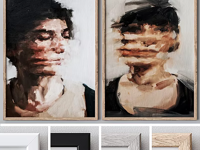 Two Panel Abstract Portrait Paintings With Brush Strokes And Human Faces 3d model