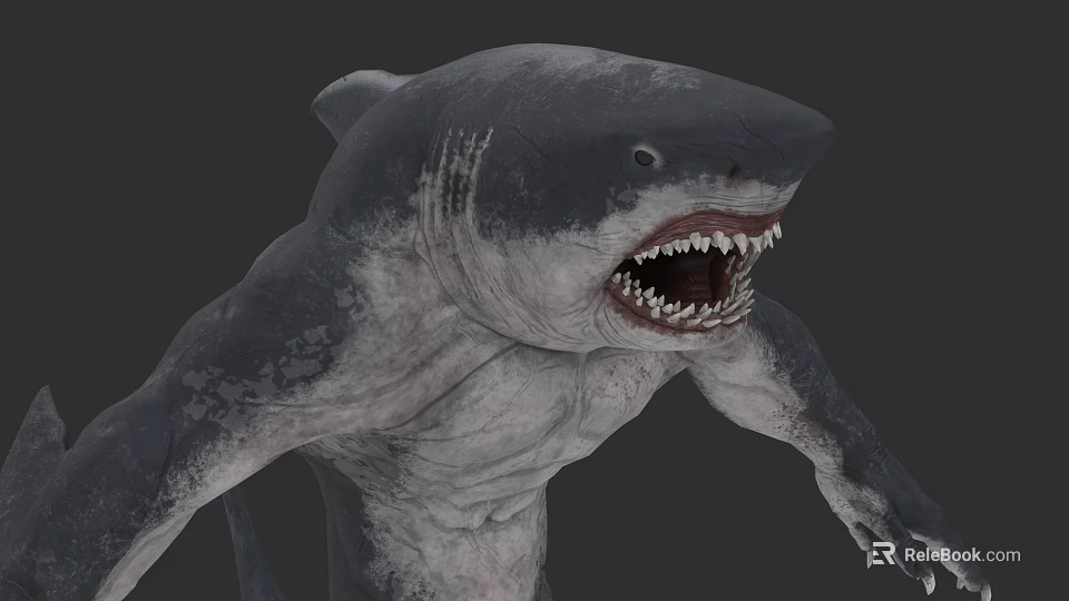 Fierce Monster Shark With Open Mouth Sharp Teeth And Human Like Limbs 3d model 