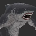 Fierce Monster Shark With Open Mouth Sharp Teeth And Human Like Limbs
