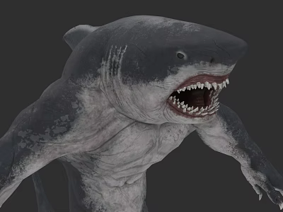 Fierce Monster Shark With Open Mouth Sharp Teeth And Human Like Limbs 3d model