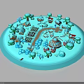 Miniature Natural Scene Model With Circular Platform Green Trees And Pathways
