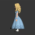 Blonde Cartoon Princess in Blue Dress With Decorative Patterns And Blue Gloves On Gray Background