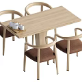 Wooden Rectangular Dining Table Set With Four Curved Backrest Chairs And Brown Padded Seats 3d model