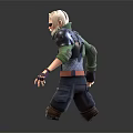 3D Male Character Model With White Hair Red Scarf Green Jacket And Metal Armor