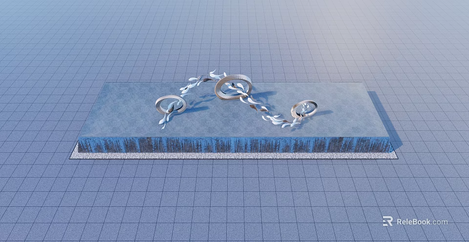 Decorative Water Fountain With Circular Rings Flowing Water And Square Base 3d model 