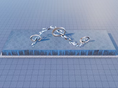 Decorative Water Fountain With Circular Rings Flowing Water And Square Base 3d model