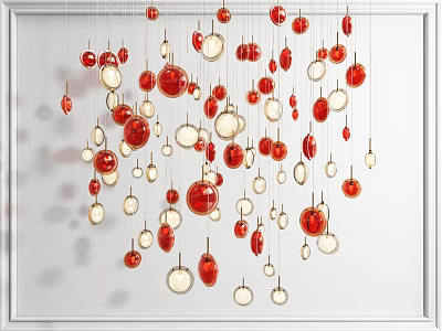 Elegant Red And White Multiple Hanging Pendant Lights With White Frame Design 3d model