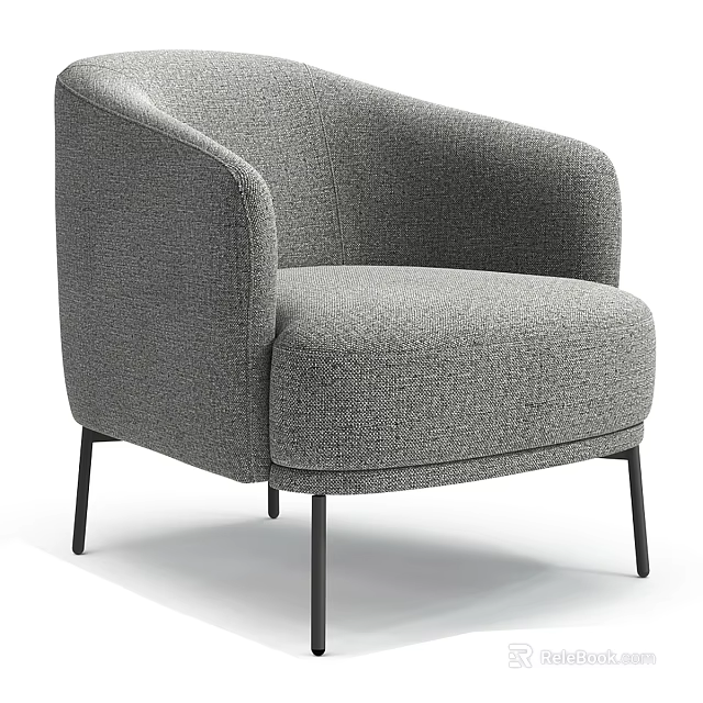 Modern Gray Fabric Single Sofa with Armrests and Black Slim Legs 3d model 