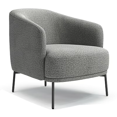 Modern Gray Fabric Single Sofa with Armrests and Black Slim Legs 3d model