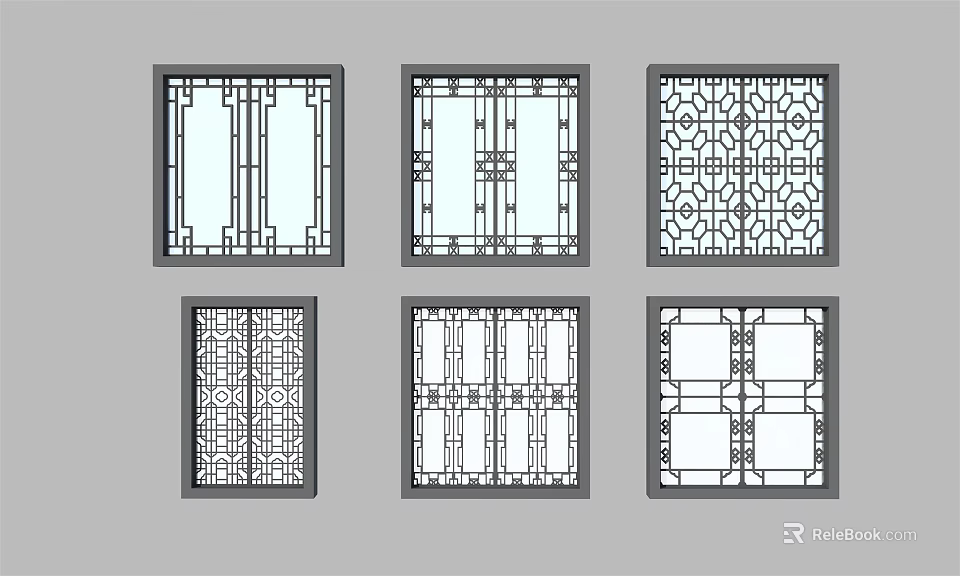 Architectural Casement Windows With Various Traditional And Modern Lattice Designs 3d model 