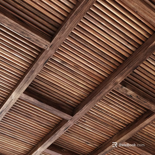 Wooden Ceiling With Beam And Slat Structure 3d model 