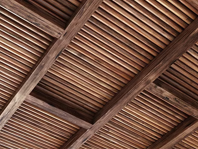 Wooden Ceiling With Beam And Slat Structure 3d model