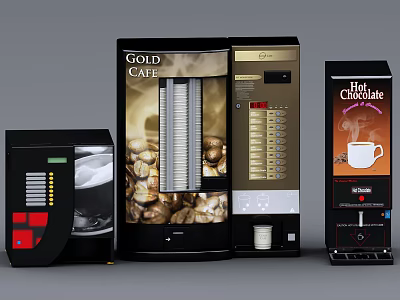 Stylish Kitchen Appliances Featuring Gold Cafe Coffee Machines And Hot Chocolate Dispensers 3d model