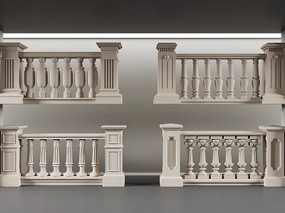 Classic Stone Railings with Ornate Balusters and Columns in Various Designs 3d model