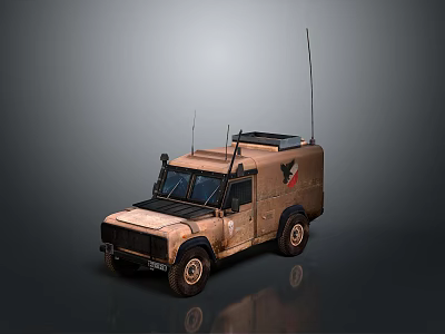 Tan Colored Military Off Road Vehicle With Roof Antennas And Sturdy Design 3d model