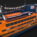 Orange Ferry With Decorative Banners And Signage
