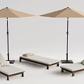 Outdoor Lounge Chairs with Wooden Frames Cushions Pillows and Sunshade Umbrellas