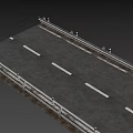 3D Road Model With Guardrails And White Lane Markings On Gray Background