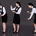 Multiple Female Waitresses in Uniform Serving Food Drinks with Trays