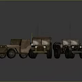 Vintage Military Jeeps With Rustic Bodies And Antennas On Gray Background