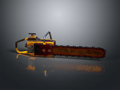 Industrial Heavy Duty Chain Saw With Yellow Black Design And Metal Cutting Chain 3d model