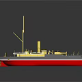 3D Rendered Ship With Yellow Mast And Red Grey Hull