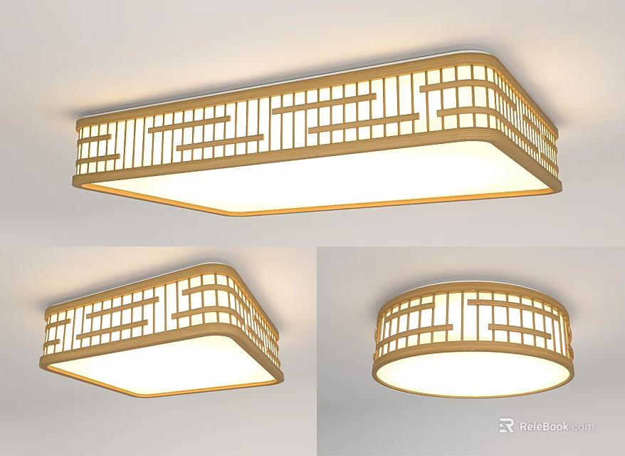 Bright Golden Frame Ceiling Lights With Lattice Pattern Rectangular And Round Designs For Home Decor 3d model