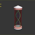 Transparent Cylindrical Lab Equipment Featuring DNA Double Helix and Red White Rings