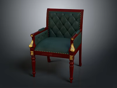 Luxurious Single Sofa With Red Frame Green Diamond Tufted Cushion And Golden Accents 3d model