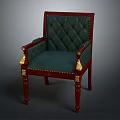 Luxurious Single Sofa With Red Frame Green Diamond Tufted Cushion And Golden Accents