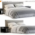 Modern Double Bed With Grey White Bedding Pillows And Nightstands