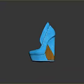 Stylish Blue High Heels With Orange Heel Silver Interior And Decorative Studs