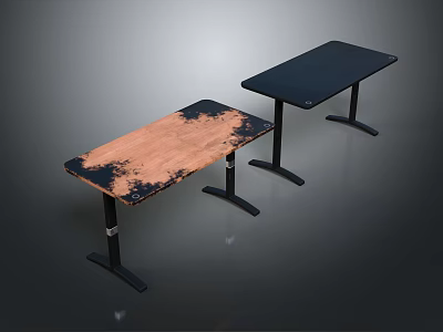 Modern Tables with Brown Black Spotted Tabletop and Solid Black Surface on Black Legs 3d model
