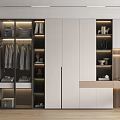 Modern Wardrobe Design With Glass Doors Open Shelves Hanging Clothes And Dressing Mirror