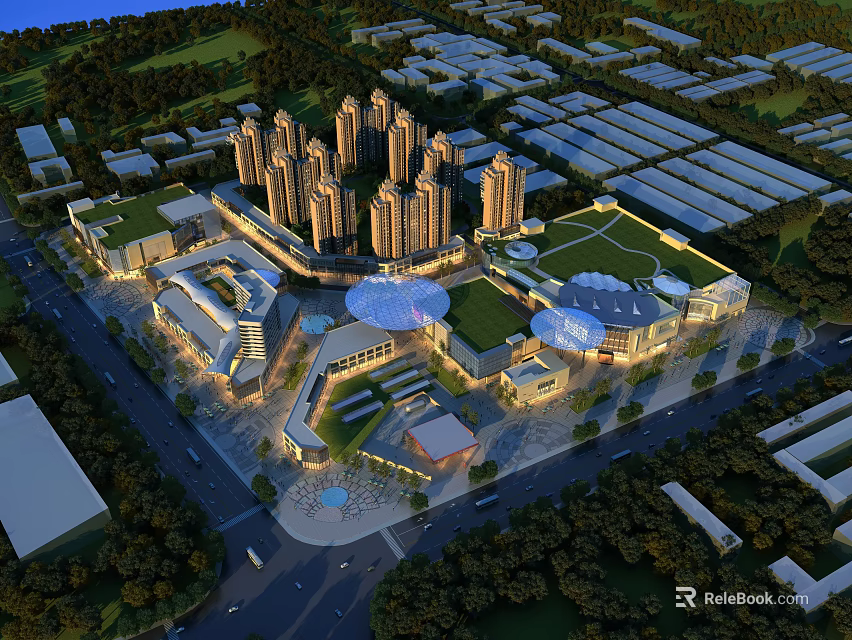 Aerial View Urban Planning With High Rise Buildings Commercial Areas And Green Spaces 3d model 