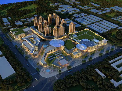 Aerial View Urban Planning With High Rise Buildings Commercial Areas And Green Spaces 3d model