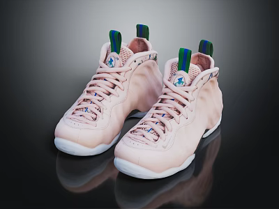 Pink High Top Sneakers With Green Tongue And Unique Glossy Design Details 3d model