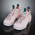 Pink High Top Sneakers With Green Tongue And Unique Glossy Design Details