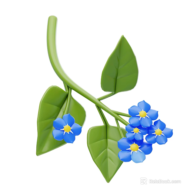 Hanging Basket Plants with Blue Flowers Green Leaves and Decorative Vine 3d model 