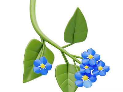 Hanging Basket Plants with Blue Flowers Green Leaves and Decorative Vine 3d model