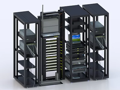 Industrial Equipment Server Racks With Electronic Components Cables And Display Screen 3d model