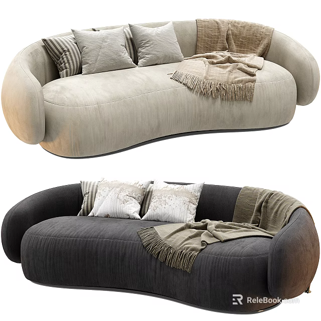 Modern Light And Dark Colored Sectional Sofa With Decorative Pillows And Throw Blanket 3d model 