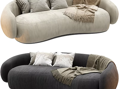 Modern Light And Dark Colored Sectional Sofa With Decorative Pillows And Throw Blanket 3d model