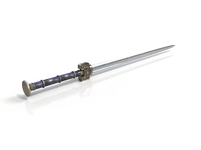 Traditional Decorative Sword With Metal Blade And Blue Gold Ornamental Hilt As Historical Weapon 3d model