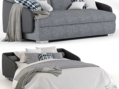 Modern Double Bed With Gray Headboard White Bedding Decorative Pillows And Soft Blanket 3d model
