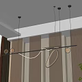 Modern Curved Metallic Chandelier With Warm Circular Lights Hanging In Elegant Interior