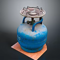 Practical Blue Gas Cylinder With Attached Stove Burner On Wooden Base