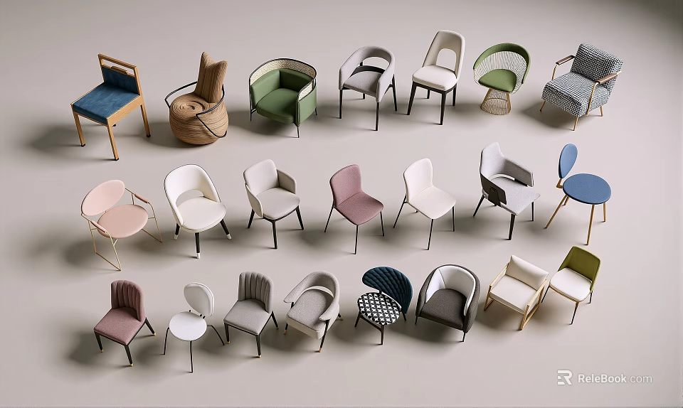 Diverse Collection of Single Chairs With Various Colors And Modern Designs 3d model 