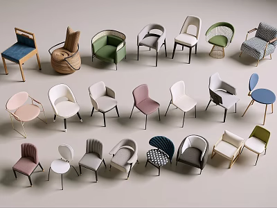 Diverse Collection of Single Chairs With Various Colors And Modern Designs 3d model